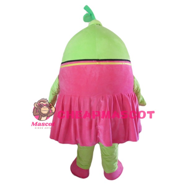 Green Lemon Girl With Pink Dress Mascot Costume