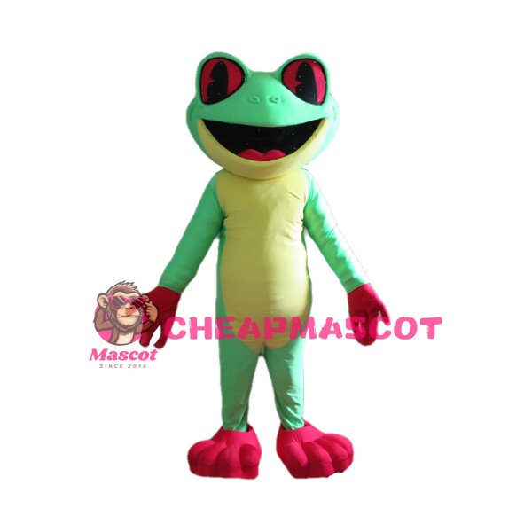 Cartoon Green & Yellow Frog Mascot Costume
