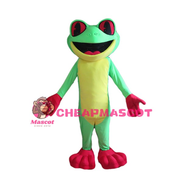 Cartoon Green & Yellow Frog Mascot Costume