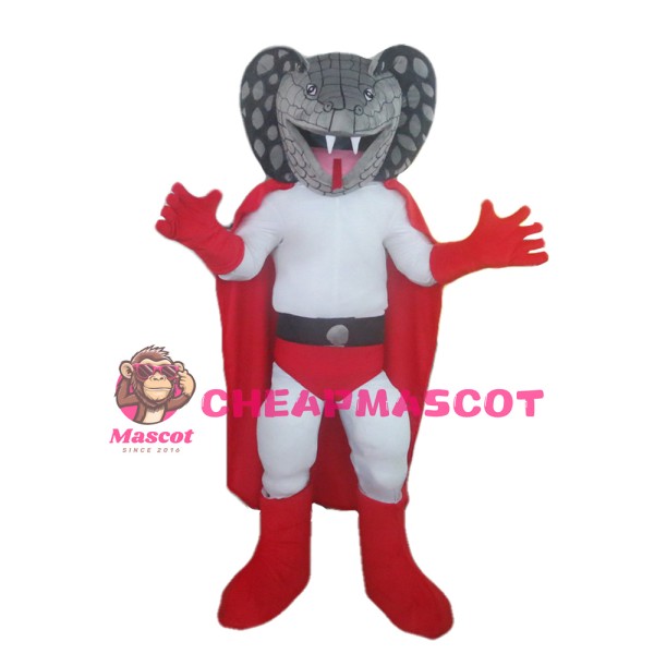 Snake Superman With Red Shorts And Cloak Mascot Costume