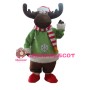 Christmas Elk With Green Coat Mascot Costume