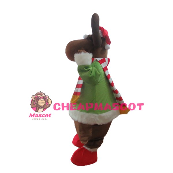 Christmas Elk With Green Coat Mascot Costume