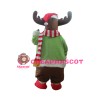 Christmas Elk With Green Coat Mascot Costume