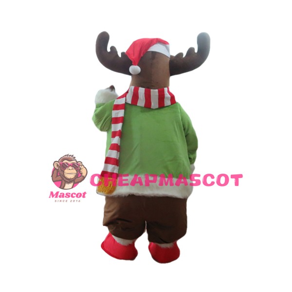 Christmas Elk With Green Coat Mascot Costume