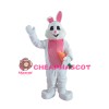 White & Pink Rabbit Holding Carrot Mascot Costume