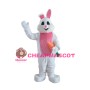 White & Pink Rabbit Holding Carrot Mascot Costume