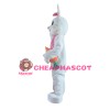 White & Pink Rabbit Holding Carrot Mascot Costume