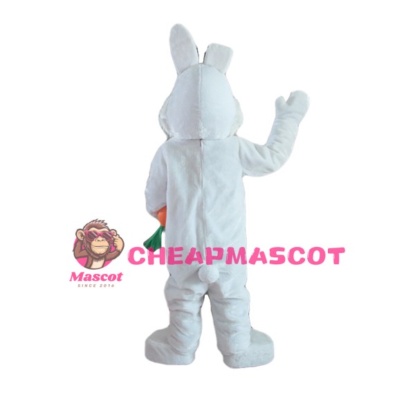 White & Pink Rabbit Holding Carrot Mascot Costume