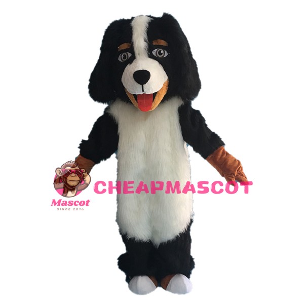 Honest Long Fur White & Black Dog Mascot Costume