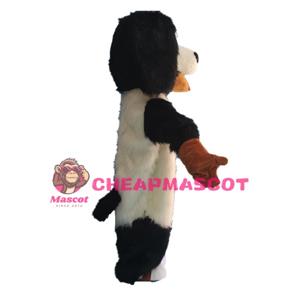 Honest Long Fur White & Black Dog Mascot Costume