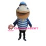 Cartoon Big Mouth Cod With Blue Coat Mascot Costume