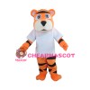 Sports Tiger With White Shirt Mascot Costume