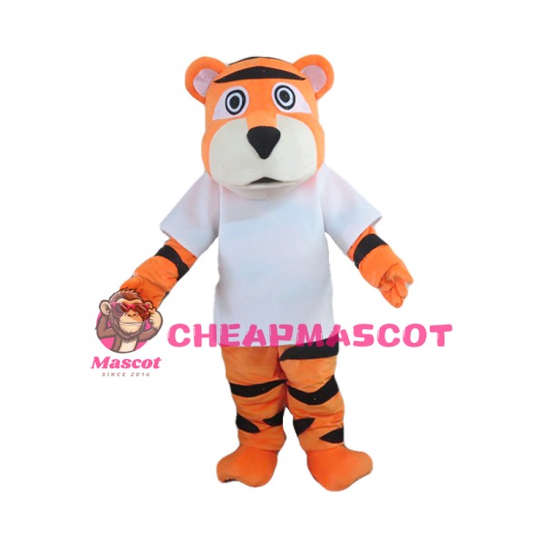 Sports Tiger With White Shirt Mascot Costume