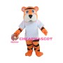 Sports Tiger With White Shirt Mascot Costume