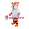 Sports Tiger With White Shirt Mascot Costume