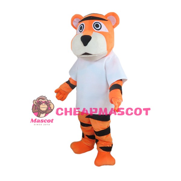 Sports Tiger With White Shirt Mascot Costume