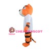 Sports Tiger With White Shirt Mascot Costume
