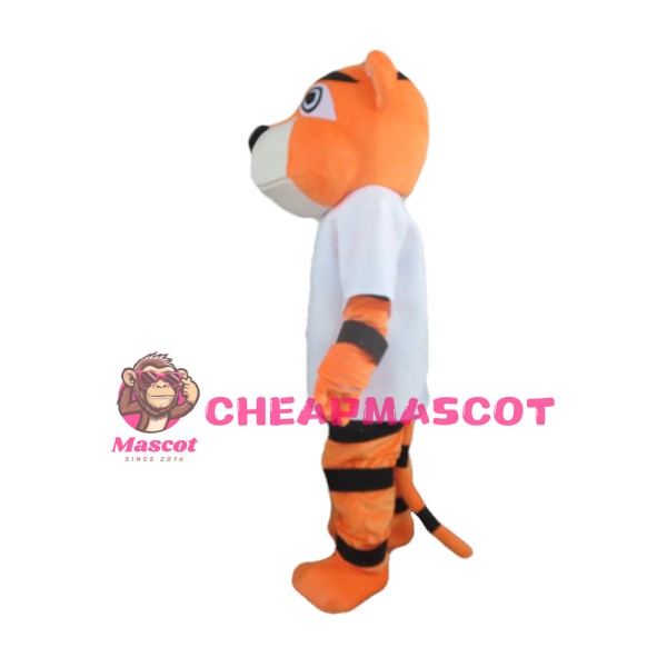 Sports Tiger With White Shirt Mascot Costume