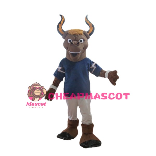 Sports Bull With Blue Sports Shirt Mascot Costume