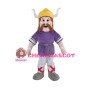 Powerful Warrior With Purple Top Mascot Costume