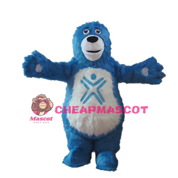 Strong Long Fur Blue Bear Mascot Costume