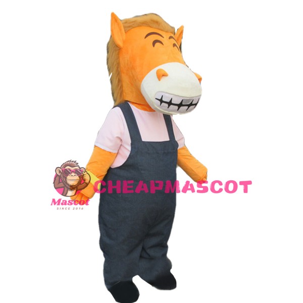Friendly And Hospitable Horse With Overalls Mascot Costume