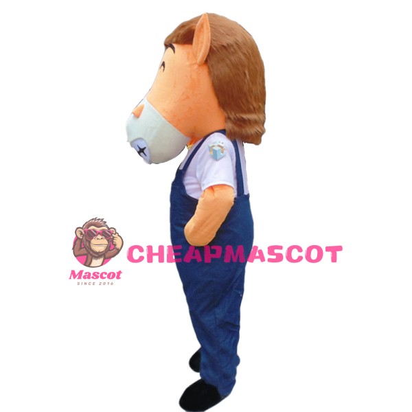 Friendly And Hospitable Horse With Overalls Mascot Costume