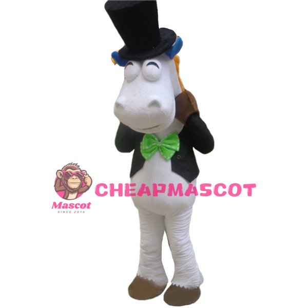 Gentleman Horse With Tuxedo And Bowler Hat Mascot Costume