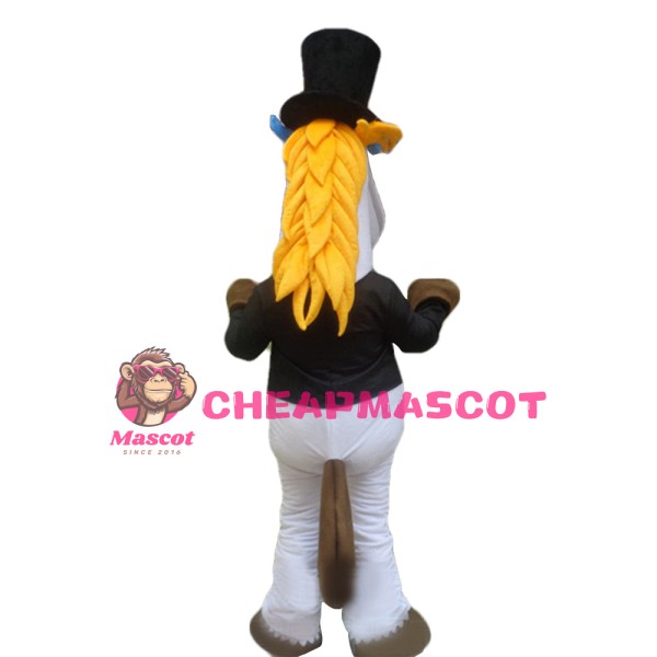 Gentleman Horse With Tuxedo And Bowler Hat Mascot Costume