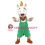 Excited Little Horse With Green Overalls Mascot Costume