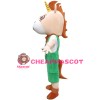 Excited Little Horse With Green Overalls Mascot Costume