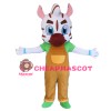 White Pattern Tiger With Brown Overalls Mascot Costume