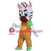 White Pattern Tiger With Brown Overalls Mascot Costume