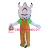 White Pattern Tiger With Brown Overalls Mascot Costume
