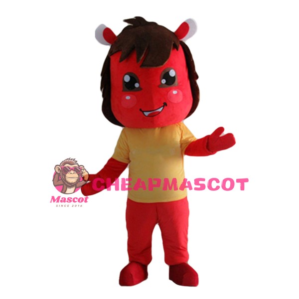 Happy Red Kid With Yellow Top Mascot Costume