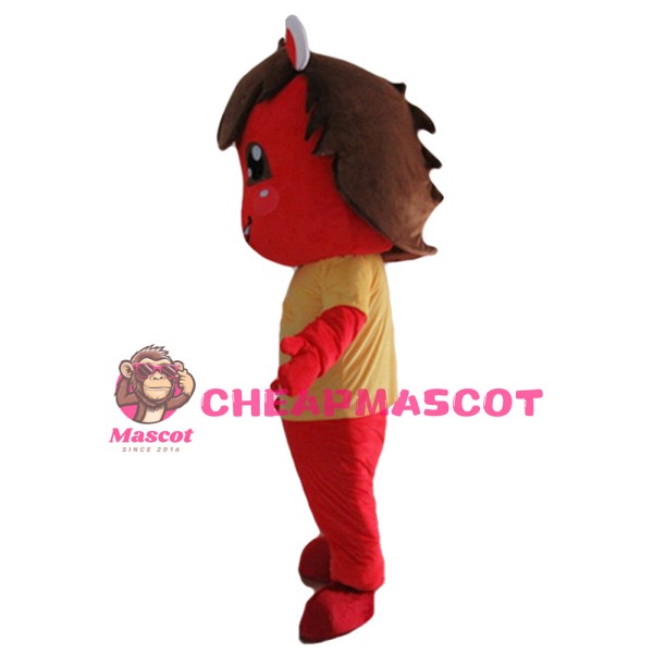 Happy Red Kid With Yellow Top Mascot Costume