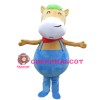 Fat Cartoon Brown Horse With Blue Rompers Mascot Costume