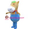 Fat Cartoon Brown Horse With Blue Rompers Mascot Costume