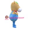 Fat Cartoon Brown Horse With Blue Rompers Mascot Costume