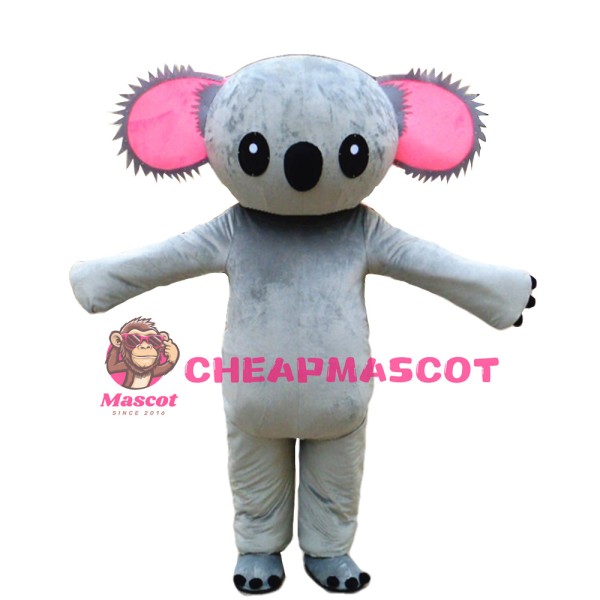 New Grey Koala With Pink Gear Shaped Ears Mascot Costume