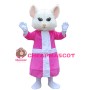 Quality Dancing White Mouse With Pink Dress Mascot Costume