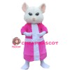 Quality Dancing White Mouse With Pink Dress Mascot Costume