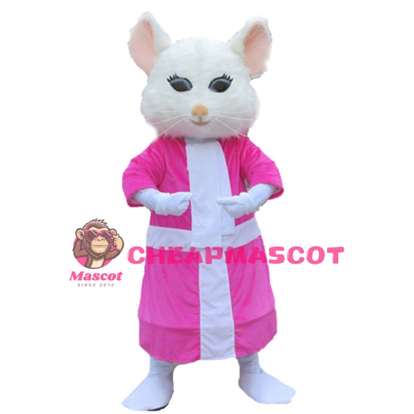 Quality Dancing White Mouse With Pink Dress Mascot Costume