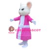 Quality Dancing White Mouse With Pink Dress Mascot Costume