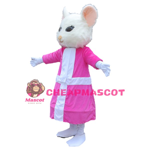 Quality Dancing White Mouse With Pink Dress Mascot Costume