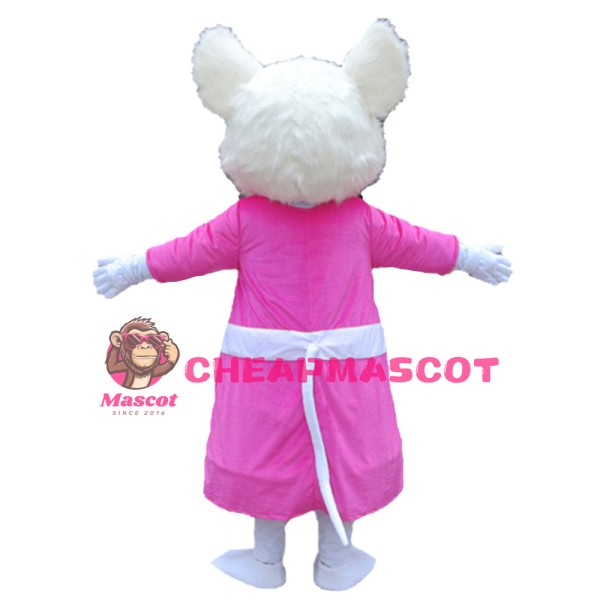Quality Dancing White Mouse With Pink Dress Mascot Costume