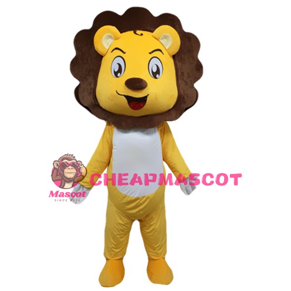 Adult Cartoon Happy Yellow Lion Mascot Costume