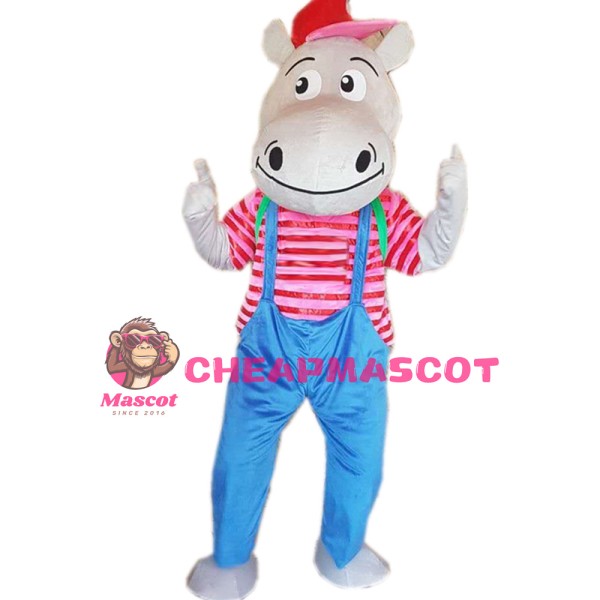Fashion Design Funny Hippo With Striped Shirt Mascot Costume
