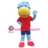 Blue Horse In Red Shirt Mascot Costume For Outdoor Activity
