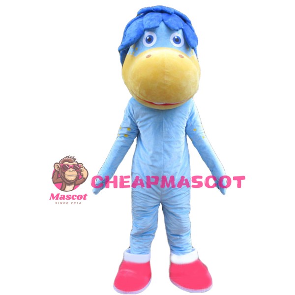 Blue Horse In Red Shirt Mascot Costume For Outdoor Activity